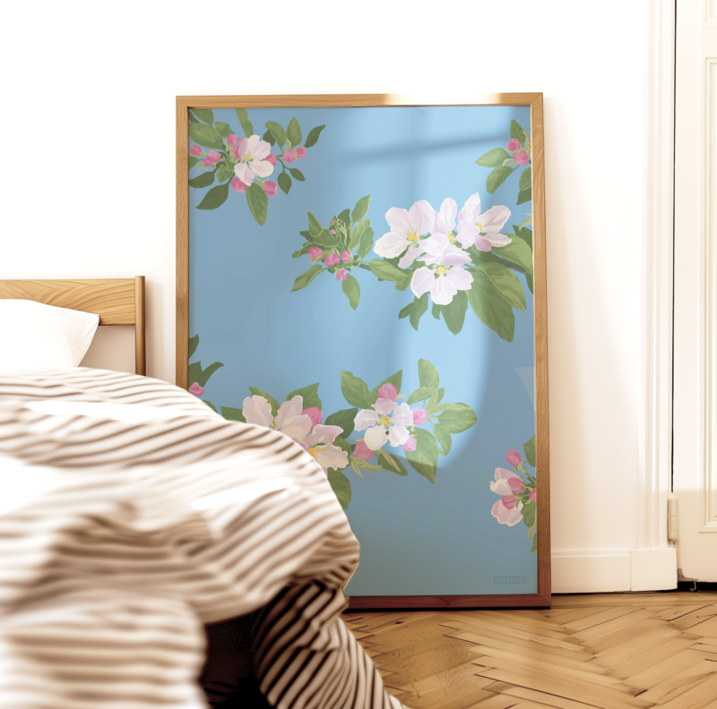 Cherry Blossom Light Blue Poster
