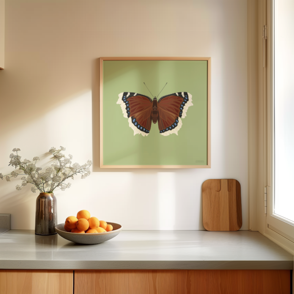 Mourning Cloak Square Butterfly Poster Green