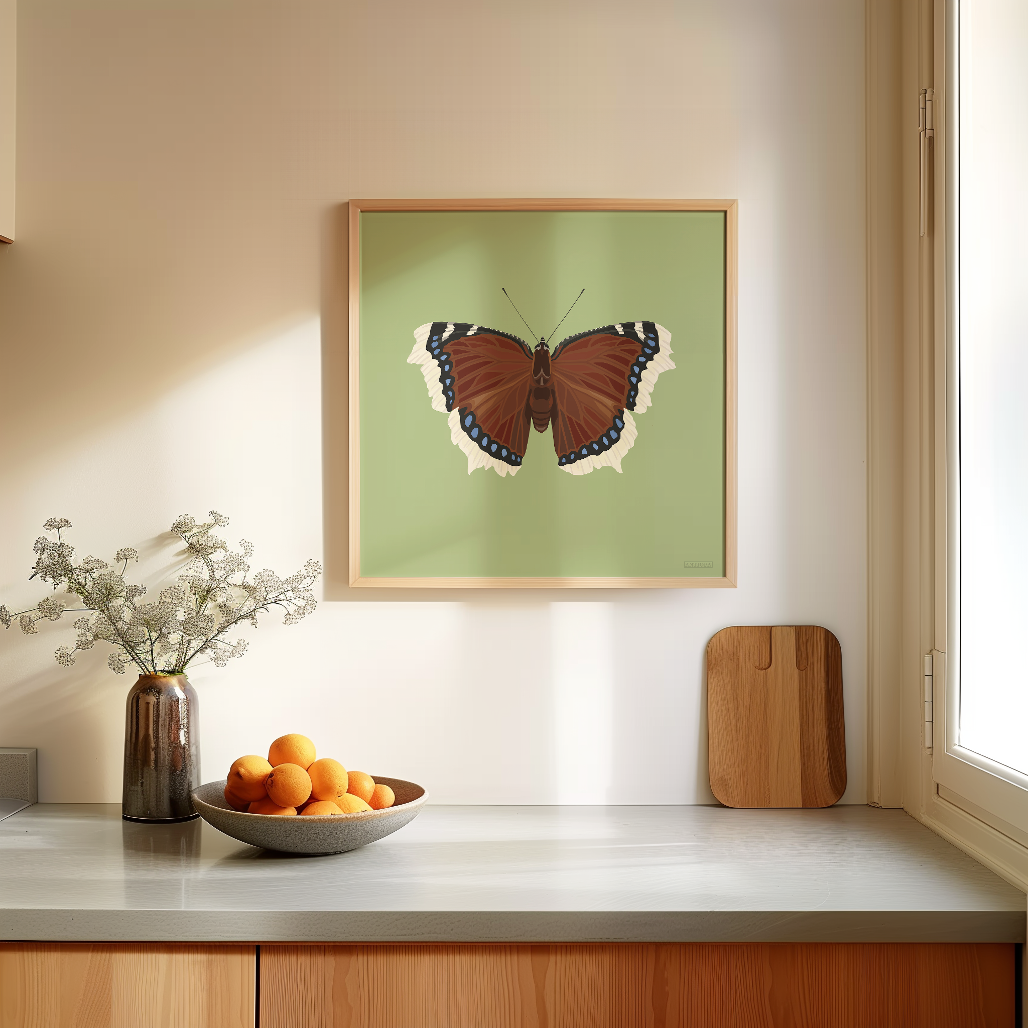 Home Kitchen Mourning Cloak Green Butterfly Square Poster