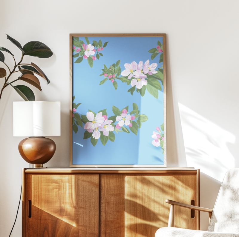Cherry Blossom Light Blue Poster