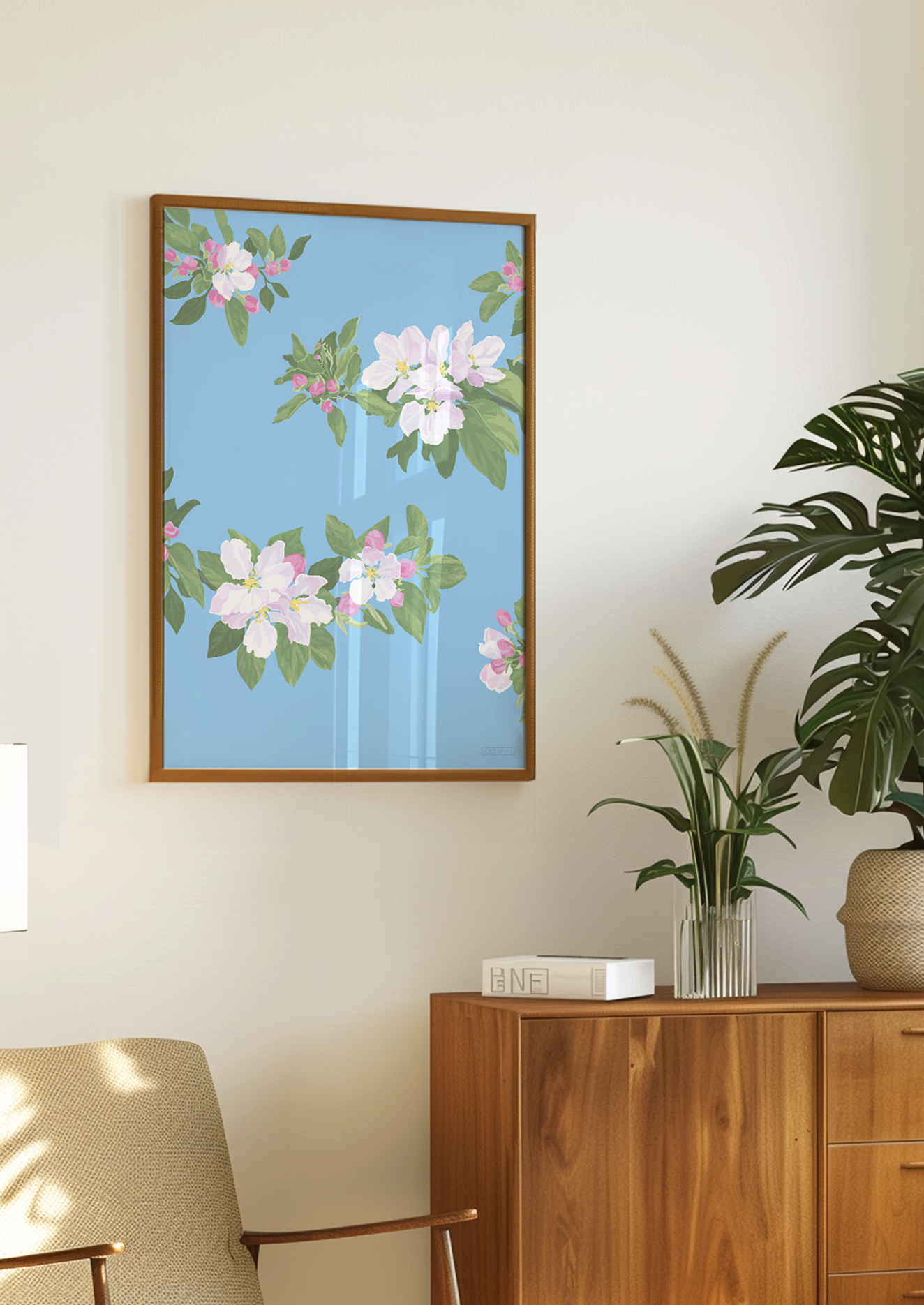 Living Room Wall Chair Cherry Blossom Light Blue Hover