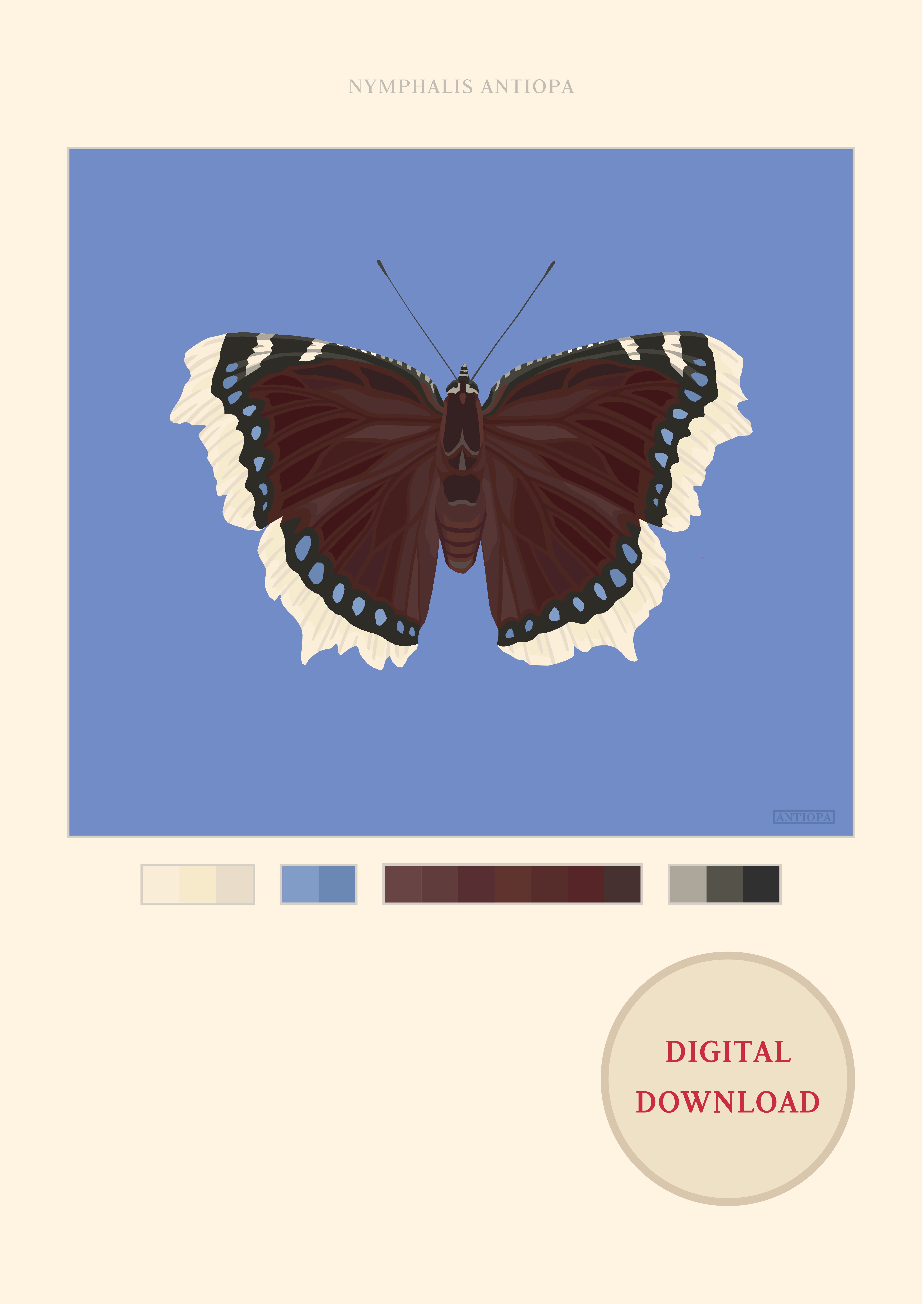 Mourning Cloak Blue Poster Digital File Mark 3 Mourning Cloak Blue Butterfly Poster Digital Download