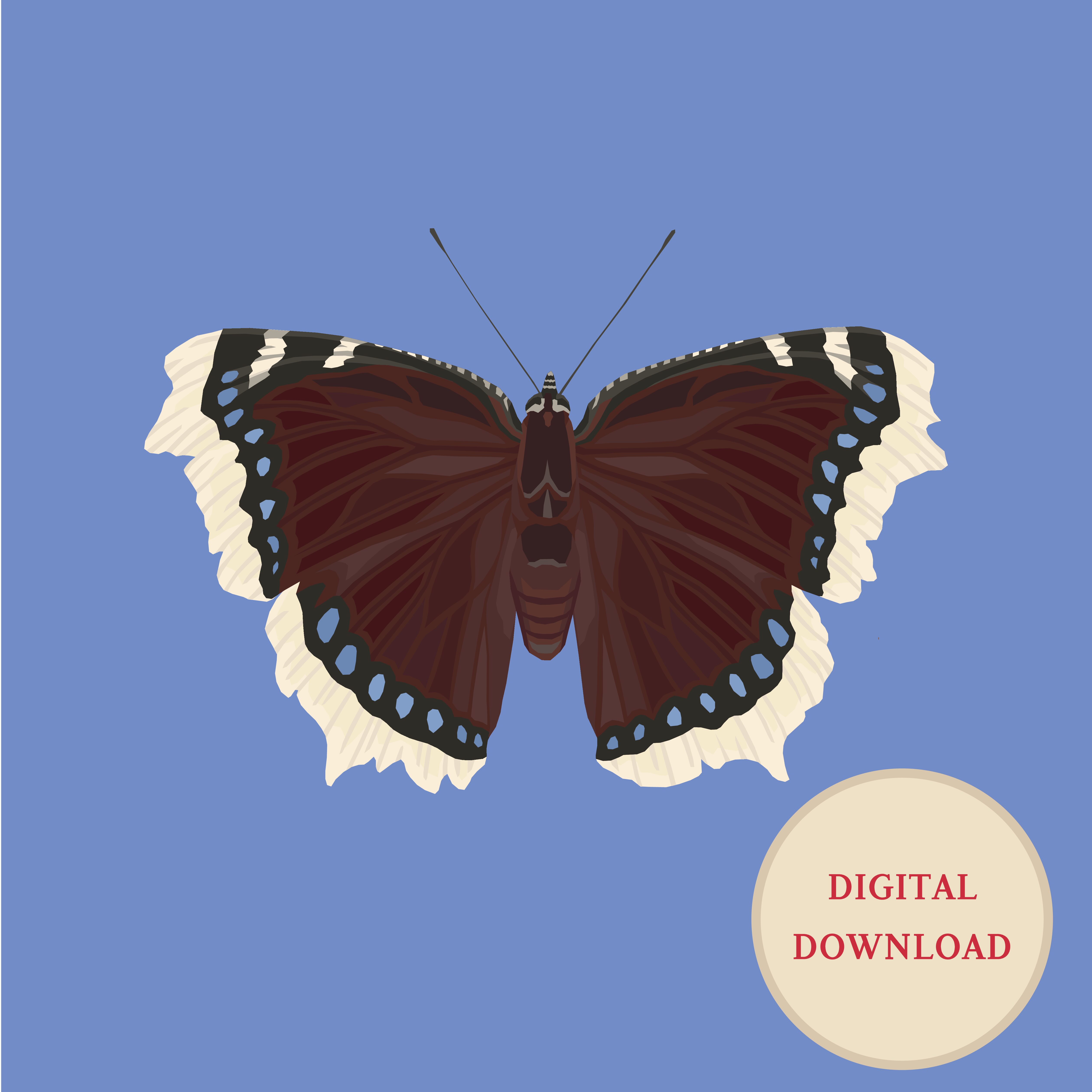 Mourning Cloak Blue Square Poster Digital File Mark 2 Mourning Cloak Blue Square Butterfly Poster Digital Download