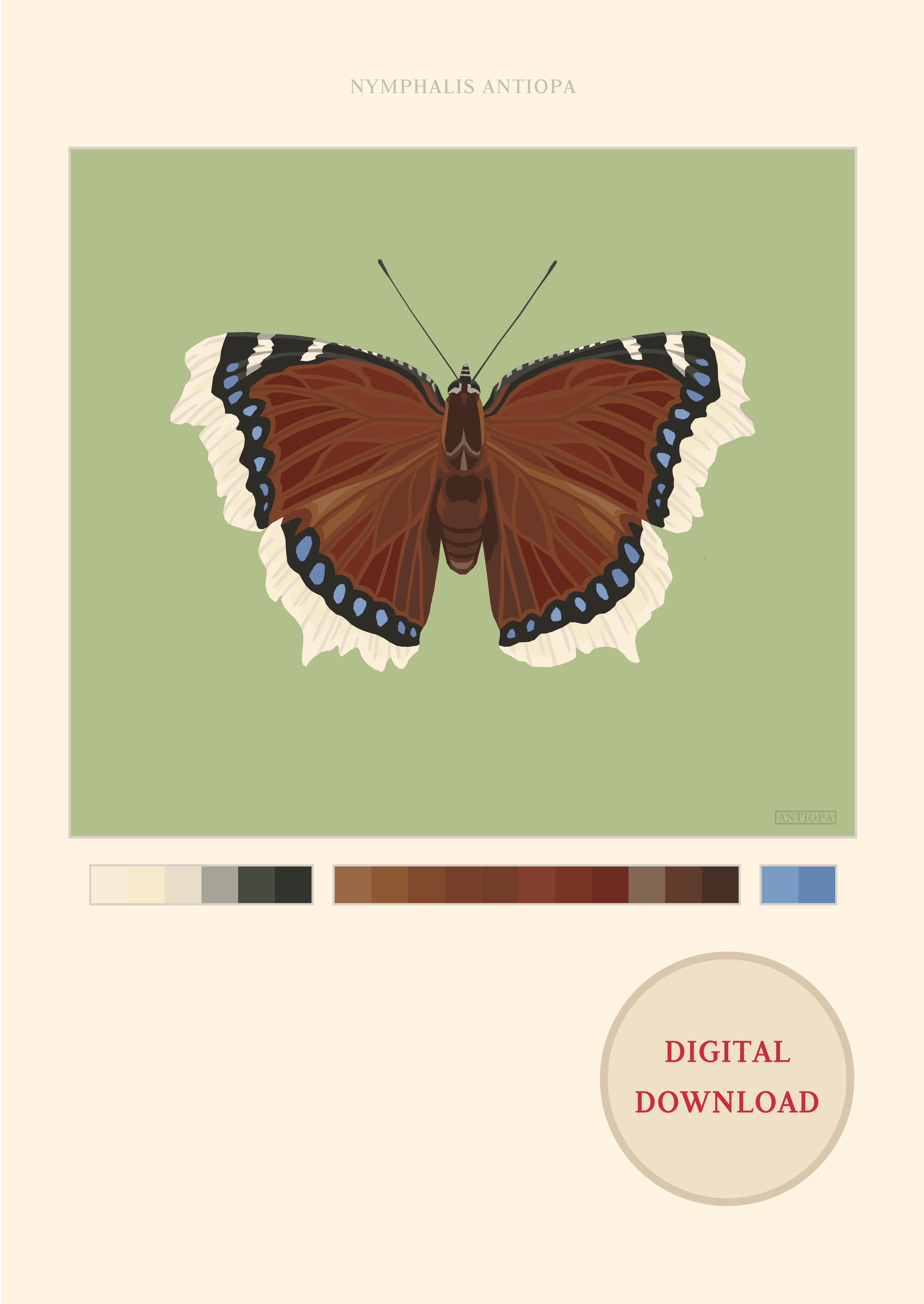 Mourning Cloak Green Poster Digital File Mark Mourning Cloak Green Butterfly Poster Digital Download