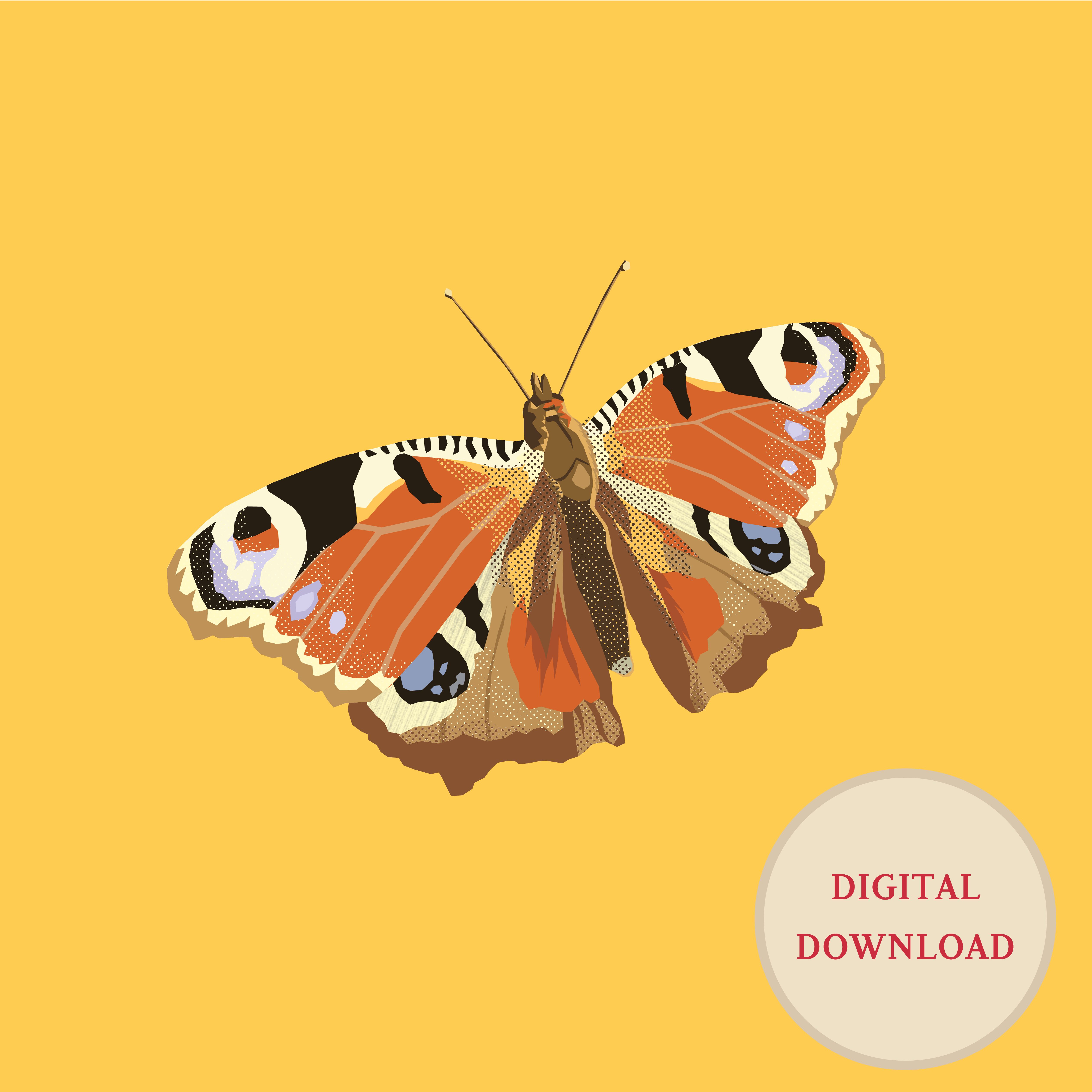 Peackcock Butterfly Square Poster Digital File Mark 2 Peacock Butterfly Square Poster Digital Download