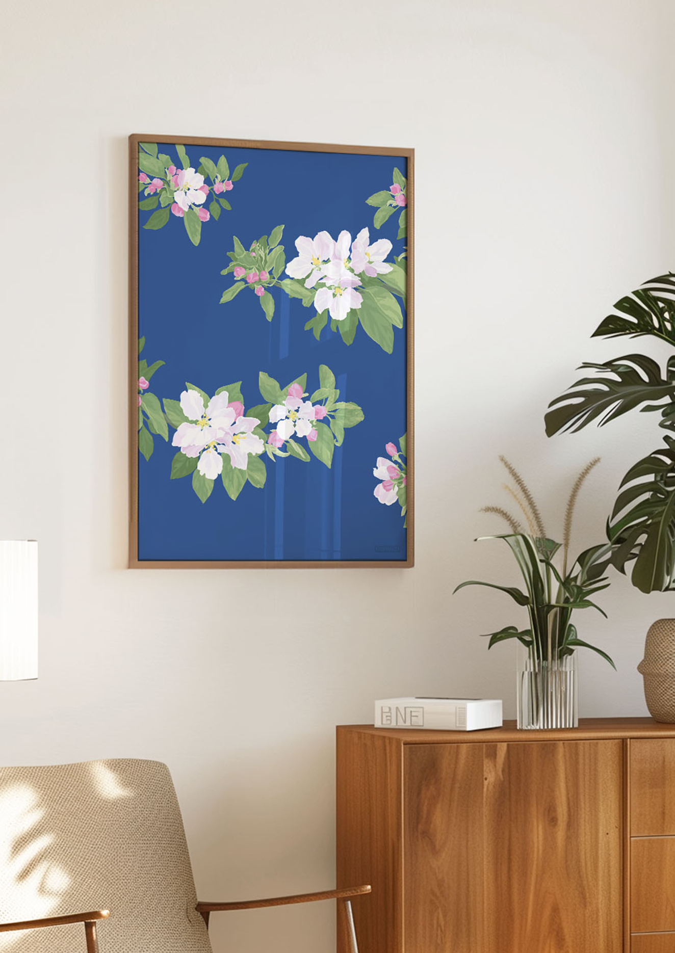 Home Living Room Wall Chair Cherry Blossom Blue Hover 2