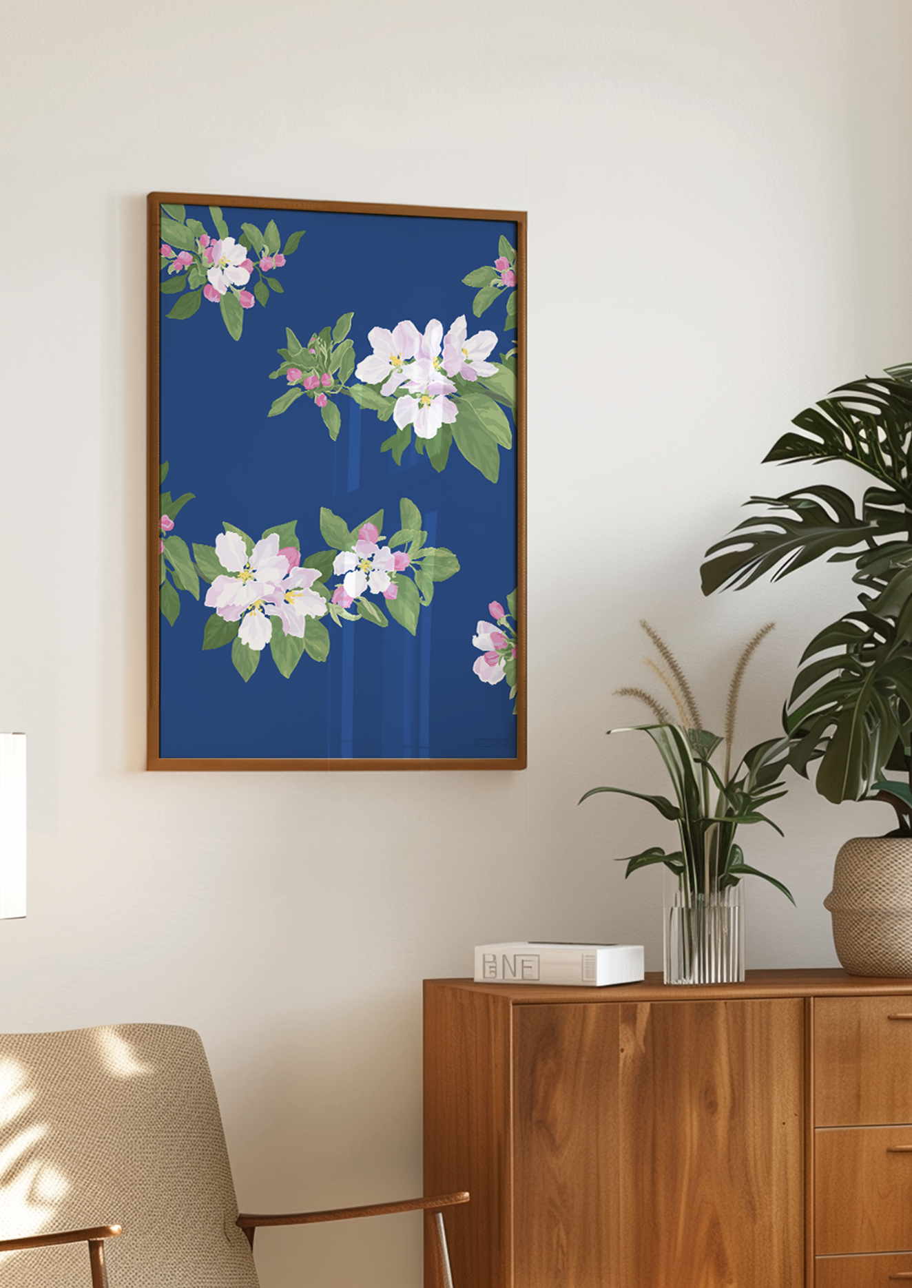 Living Room Wall Chair Cherry Blossom Blue Hover